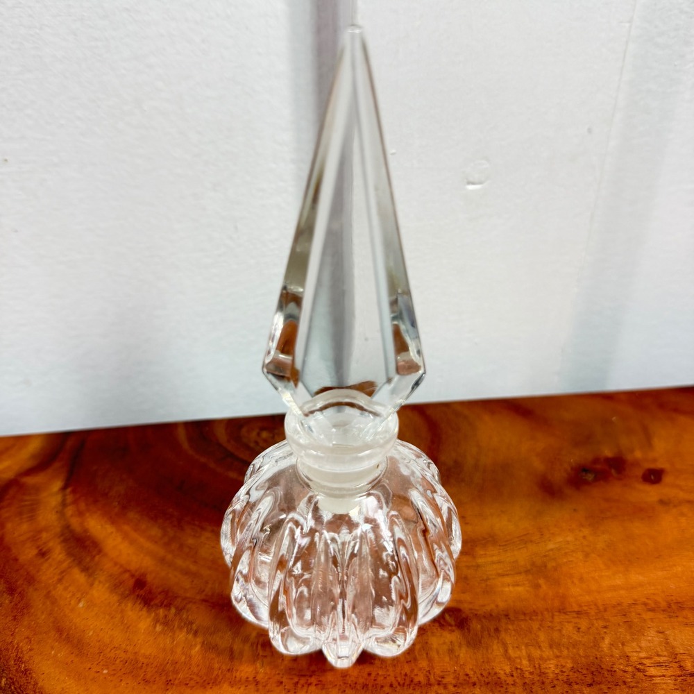 Vintage Clear Ribbed Glass Perfume Bottle with Large‎ Faceted Prism Stopper